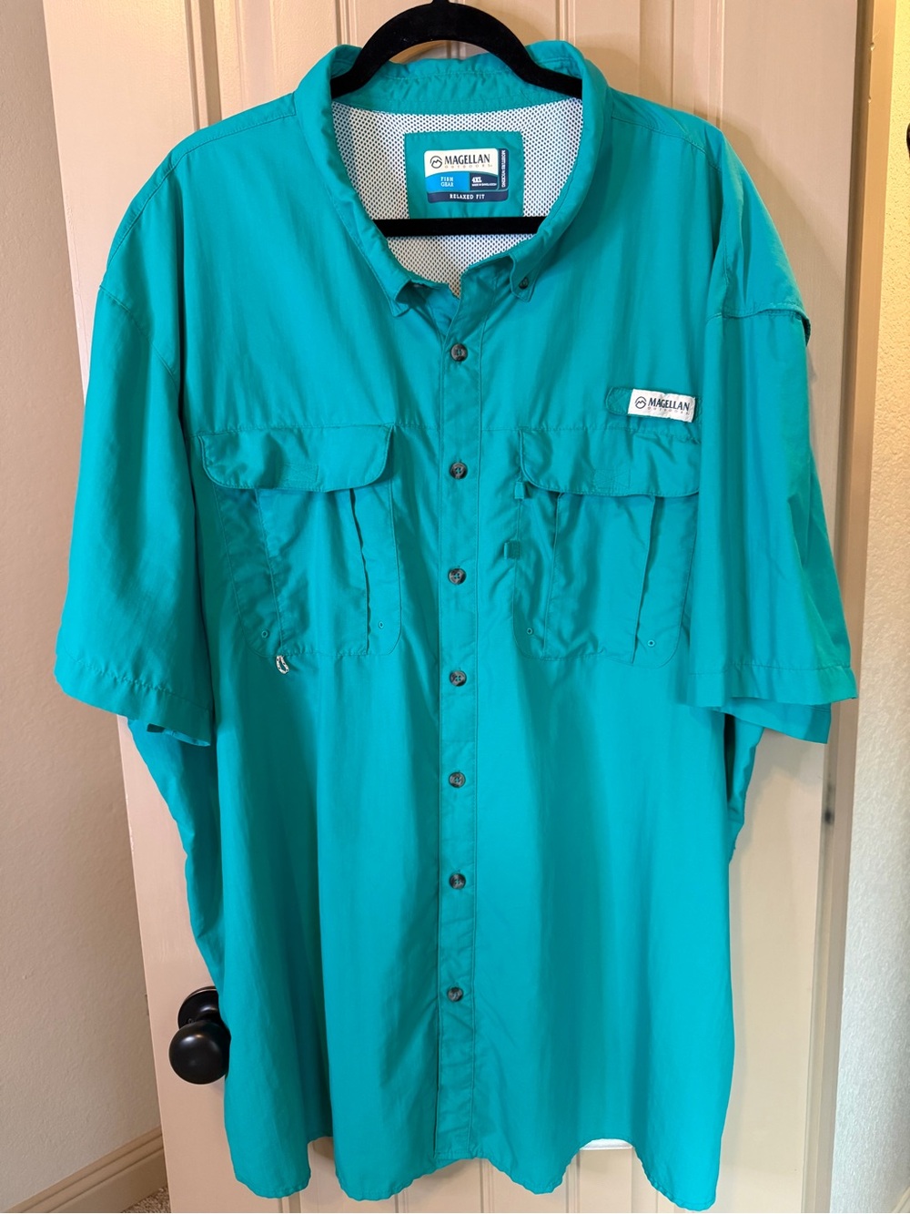 Magellan Outdoors Men’s Teal Button-Front Short Sleeve Fishing Hunting Shirt 4XL